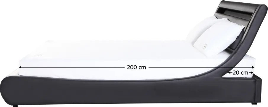 Pat matrimonial cu iluminare RGB LED, negru, 180x200, FELINA