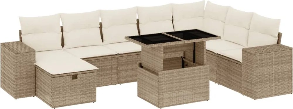 vidaXL Set canapele de grădină, 9 piese, cu perne, bej, poliratan