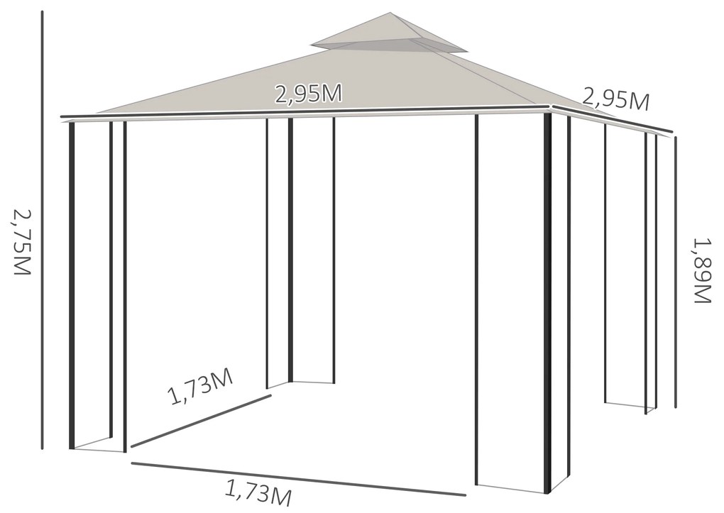 Outsunny Gazebo de Grădină cu Acoperiș Dublu, Foișor de Grădină cu Plasă și Baldachin, 300×300 cm, Bej | Aosom Romania