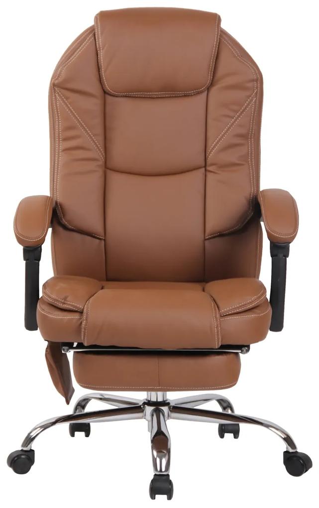 Scaun directorial cu masaj, funcție recliner și suport picioare, piele ecologică, SIB 72001M, Maro Deschis