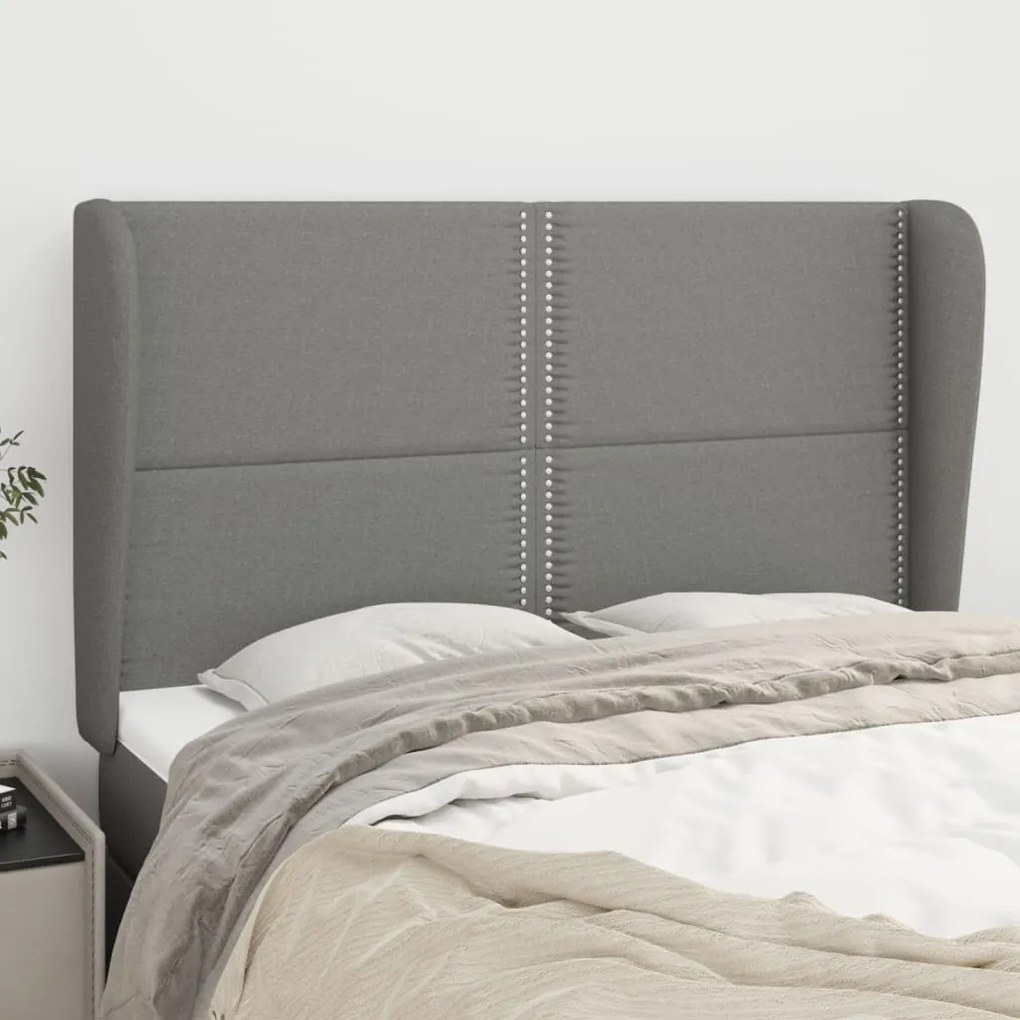 vidaXL Tăblie de pat cu aripioare gri închis 147x23x118/128 cm textil
