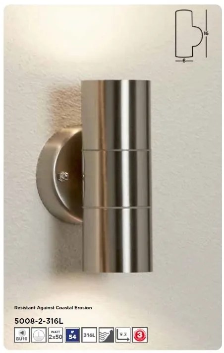 Aplica perete exterior Up and Down IP54 Marine Grade