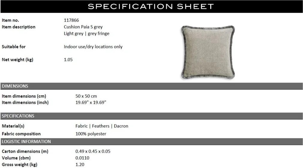 Perna design lux Paia gri S 50x50cm