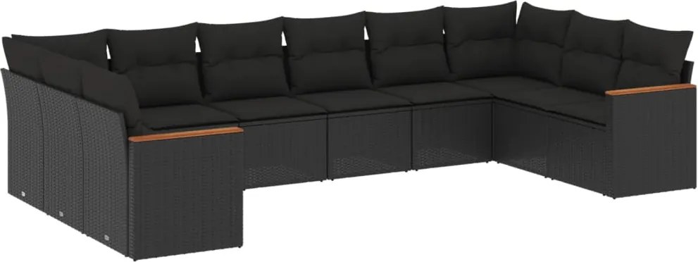 vidaXL Set canapele de grădină cu perne, 10 piese, negru, poliratan