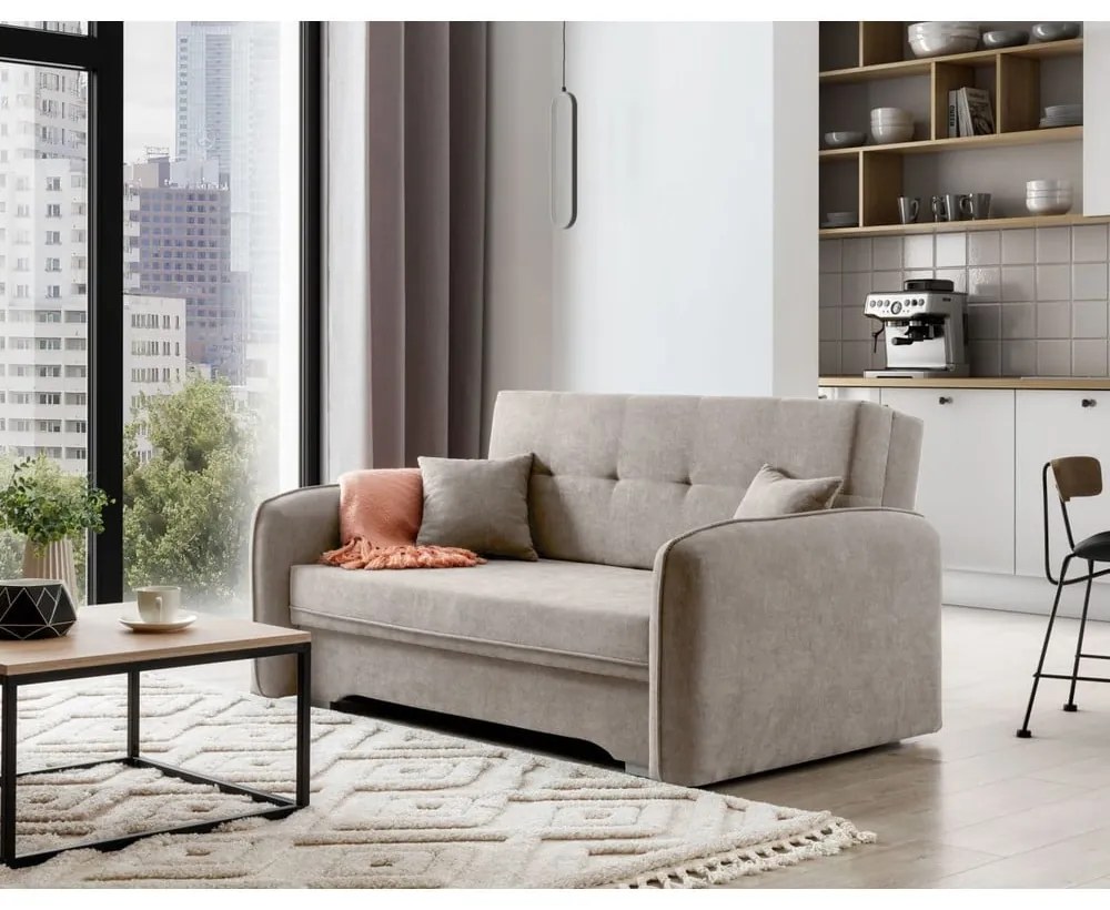 Canapea bej extensibilă/cu spațiu de depozitare cu tapițerie din chenille 155 cm Laine – ELTAP