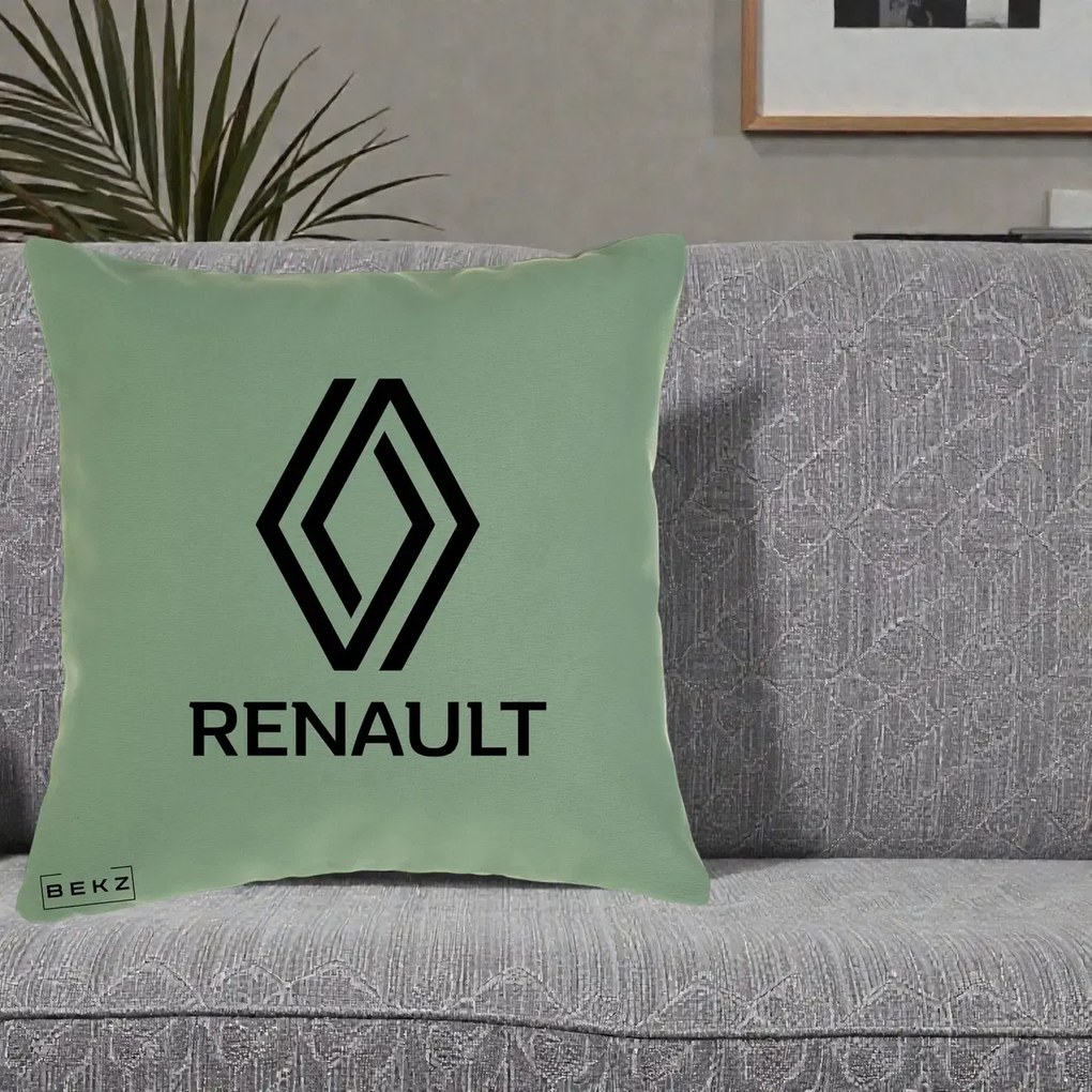 Perna Personalizata cu emblema Renault, 40x40 cm, Verde, Husa Detasabila, Perna Inclusa, BEKZ®