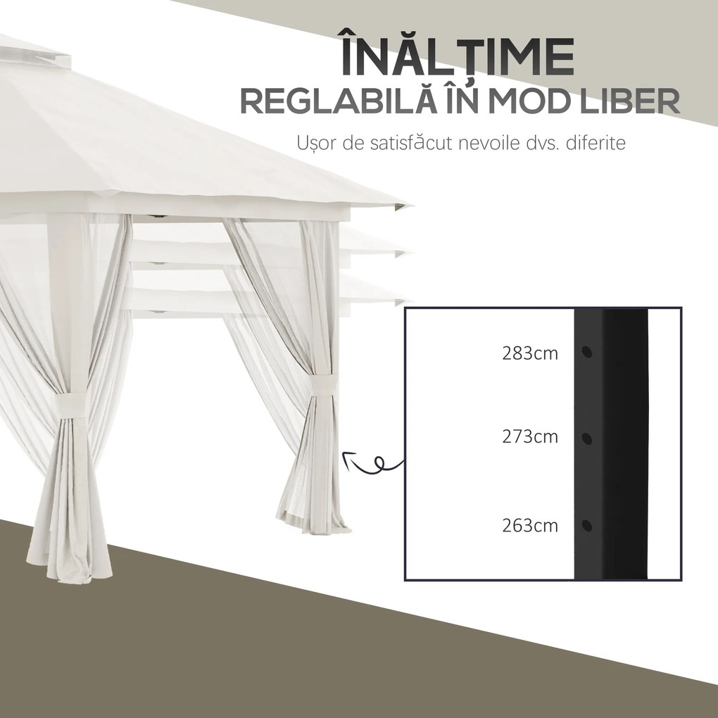 Outsunny Pavilion Pliabil Pop-Up 4x4 m cu Înălțime Reglabilă pe 3 Niveluri, Pavilion Exterior cu Plasă de Țânțari, Saci de Nisip, Geantă de Transport, UV50+, pentru Grădină Camping Petreceri, Crem | Aosom Romania