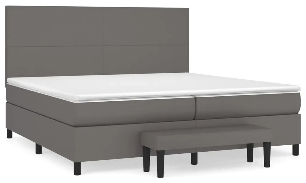 3137567 vidaXL Pat box spring cu saltea, gri, 200x200 cm, piele ecologică