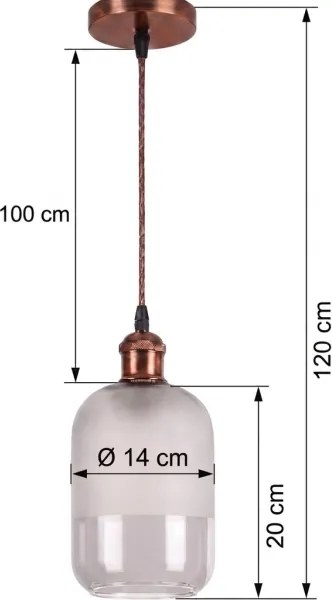 Brilagi - Lampă suspendată LED pe cablu RETRO GLASS 1xE27/60W/230V Ø 14 cm cupru/alb
