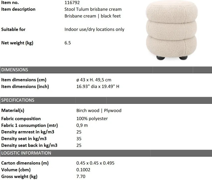 Taburete elegant design LUX Tulum, Brisbane cream