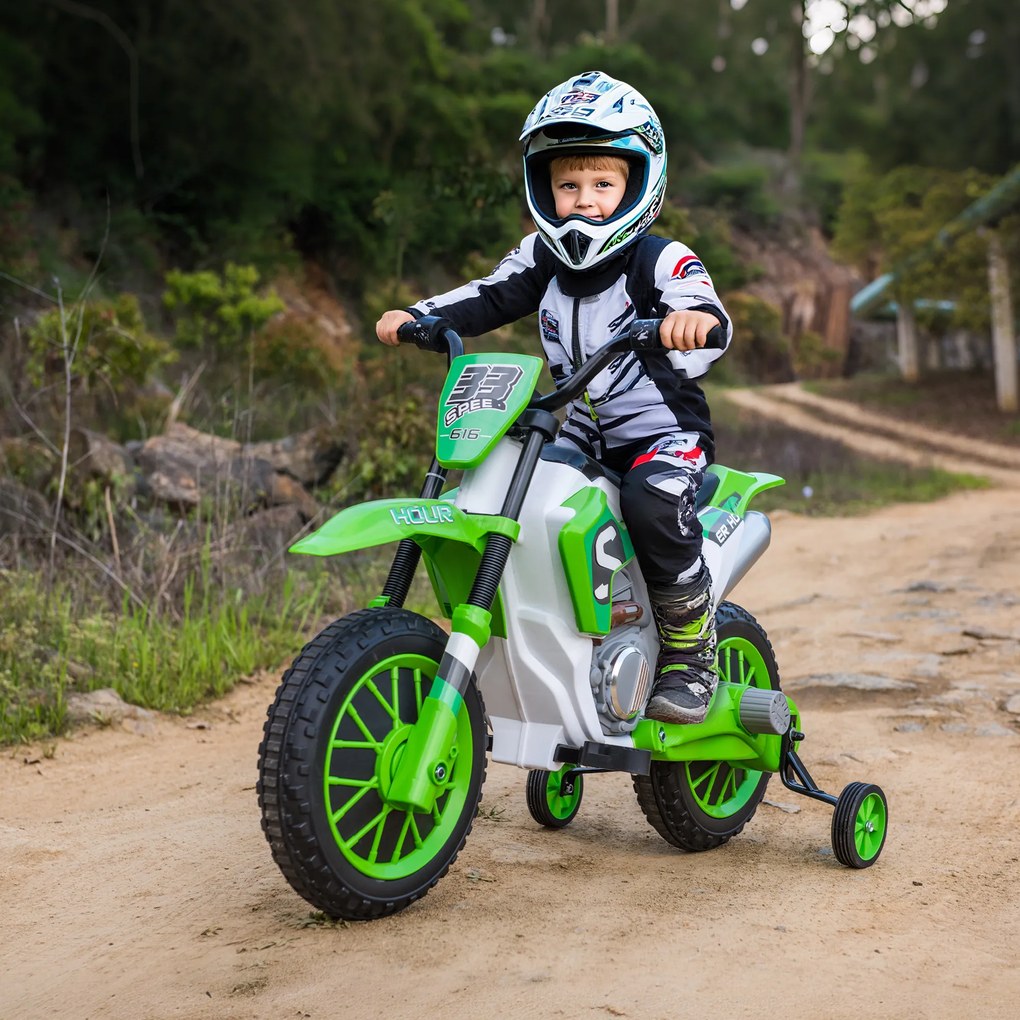 HOMCOM Motocicleta Electrica Copii 3-5 Ani 12V Baterie Recarregabil Rotite Verde | Aosom Romania