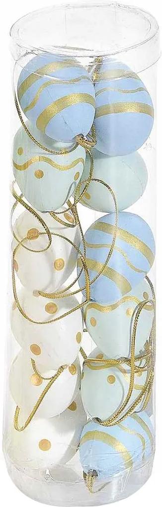 Set 12 oua decorative plastic suspendabile albastru alb
