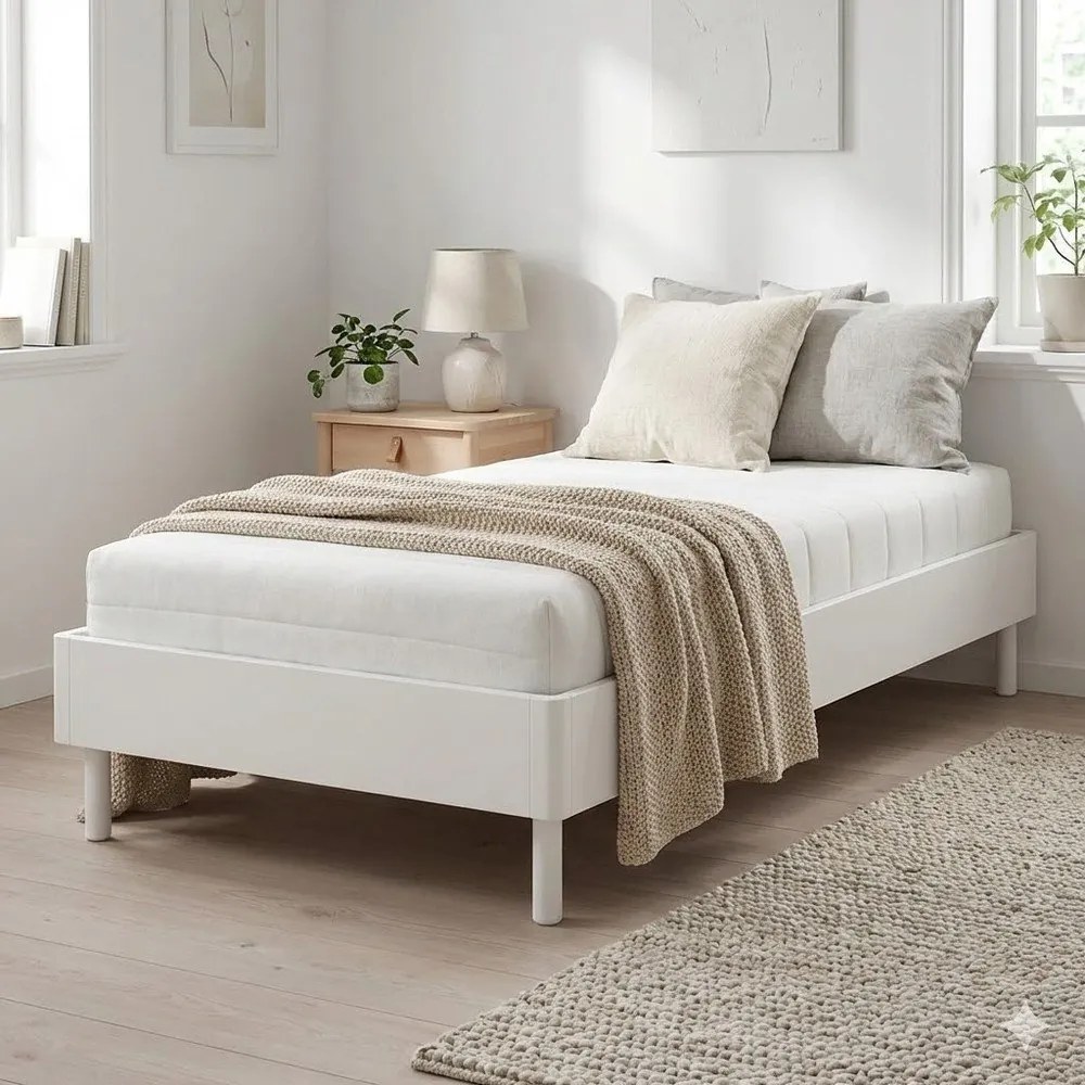 Pat alb din lemn de fag fără tăblie cu somieră 90x200 cm Forrest – Vipack