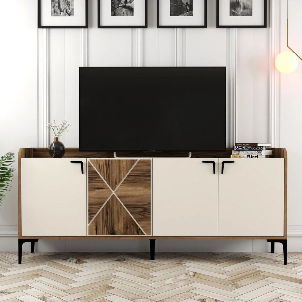 Consolă Venedik - Walnut, Cream