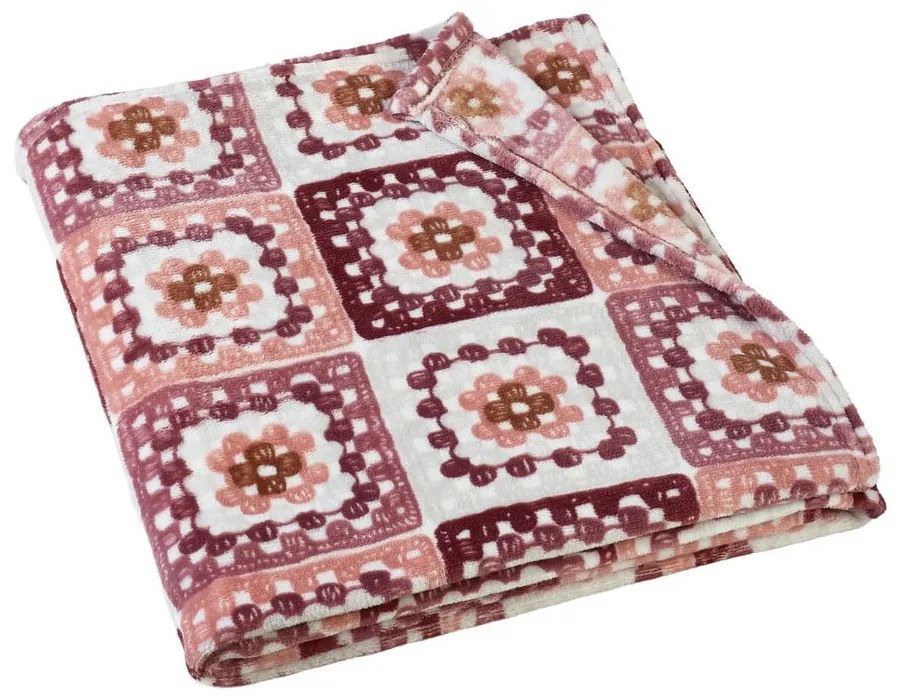 Pătură roz din micropluș/cocolino 130x170 cm Crochet Print – Catherine Lansfield