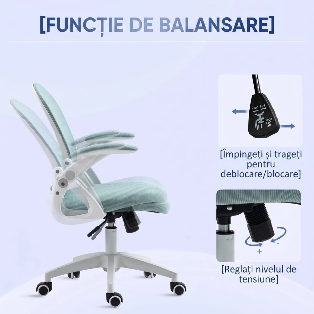 Vinsetto Scaun Birou Ergonomic Albastru Dimensiuni Variabile Suport Lombar Integrat | Aosom Romania