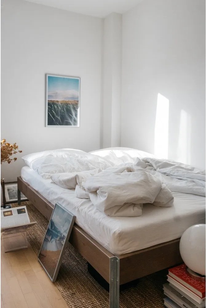 Pat matrimonial maro din lemn de pin cu somieră 140x200 cm Core – Karup Design