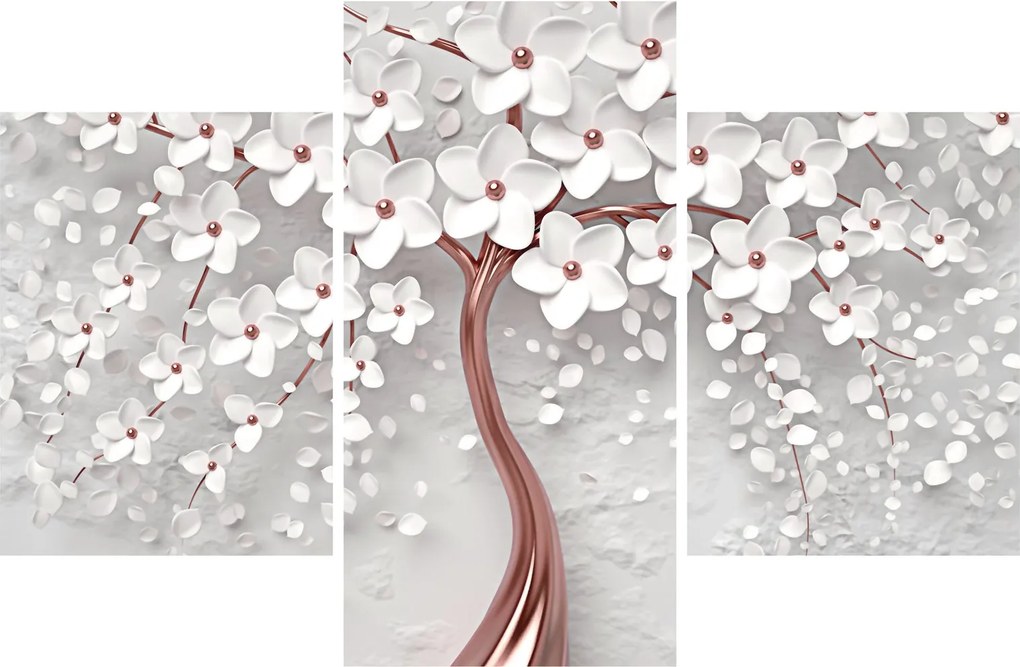 Tablou - Imaginea copacului alb cu flori albe, rosegold (90x60 cm)
