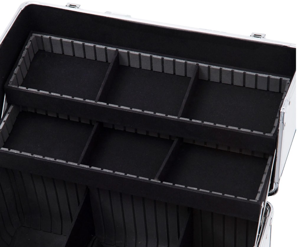 HOMCOM Cutie de Machiaj în 3 Nivele, Geantă Profesională pentru Cosmetică, 36,5x24x29 cm, Argintiu | Aosom Romania