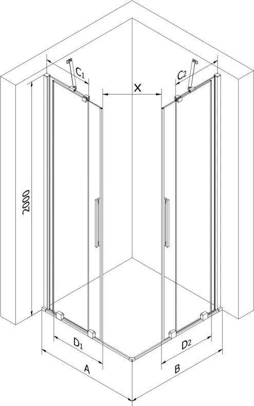 Mexen Velar Duo cabină de duș glisantă 90 x 80 cm, transparent, crom - 871-090-080-02-01
