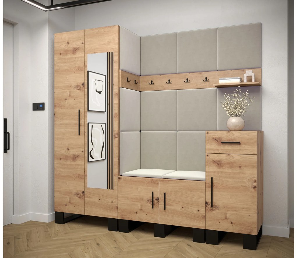 Set mobilier pentru hol Amanda 13 (Stejar artisan + bej). 1085965
