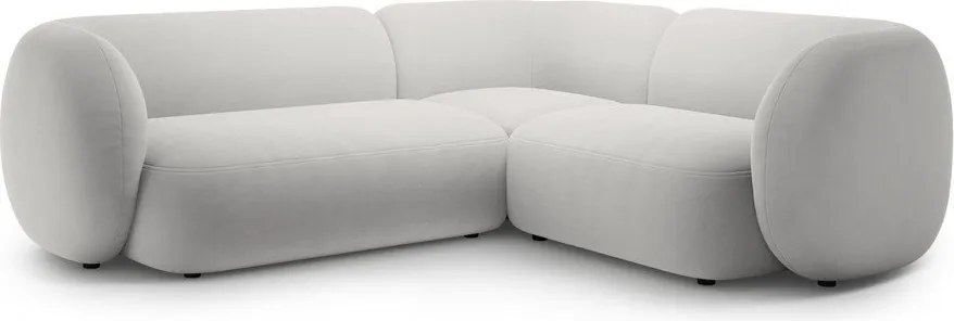 Colțar gri deschis cu tapițerie din catifea (cu colț pe partea dreaptă/în formă de ”L”) Kate – Micadoni