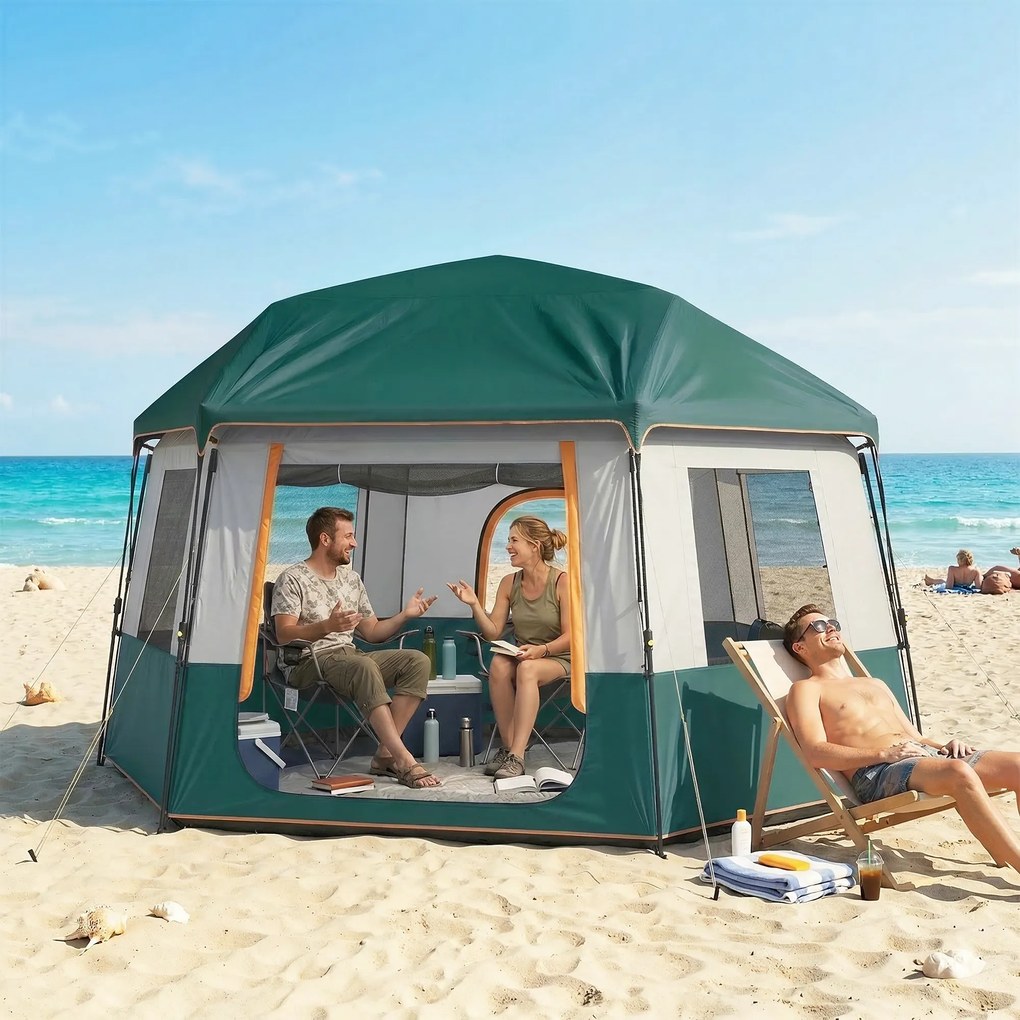 Outsunny Cort de camping pentru 4-6 persoane, stabil, impermeabil 3000mm, cort familial cu acoperire superioară detașabilă, protecție UV30+, verde | Aosom Romania