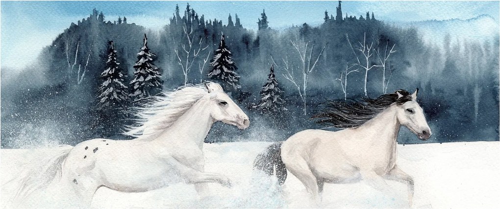 Tablou cu caii pictați (120x50 cm)