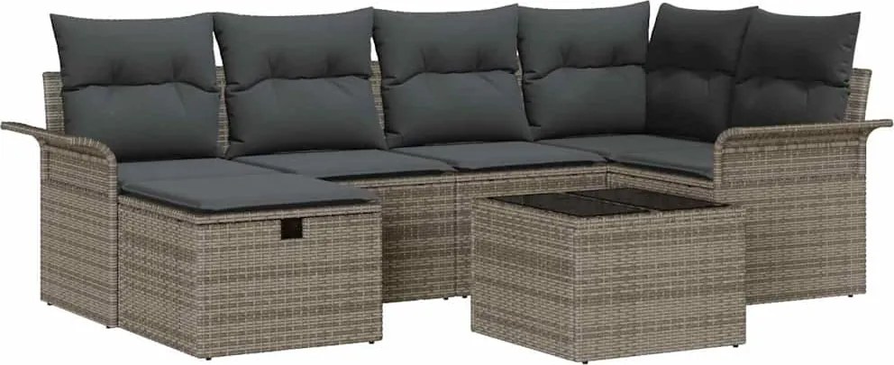 vidaXL Set de canapele pentru grădină cu pernă 7 pcs Rattan poli