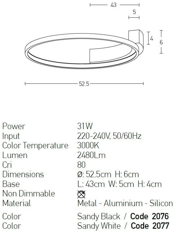 Plafoniera LED design modern Lamb alb 52,5cm