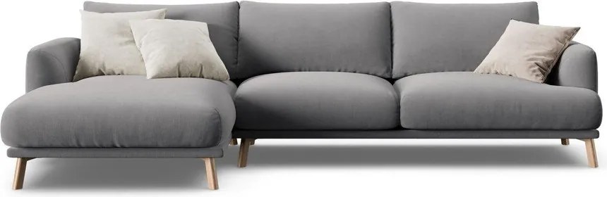 Colțar gri cu tapițerie din catifea (cu colț pe partea stângă/cu șezlong) Naomi – Micadoni