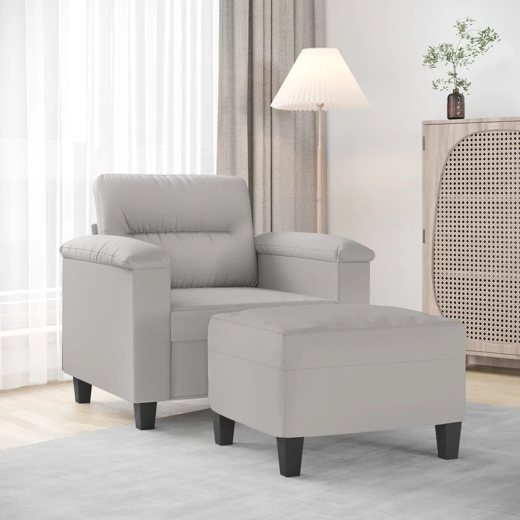 3153660 vidaXL Fotoliu canapea cu taburet, gri deschis, 60 cm, microfibră