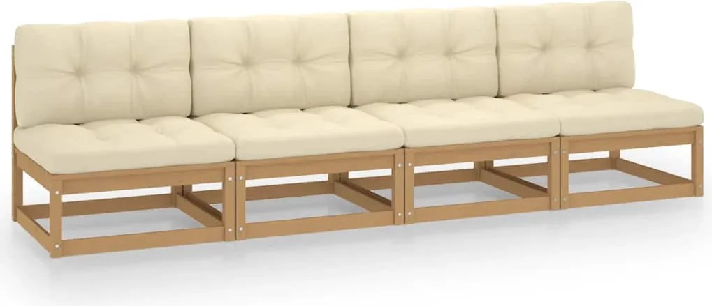 vidaXL Canapea de grădină cu 4 locuri, cu perne, lemn masiv pin