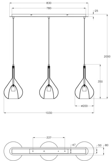 Lustră pe cablu LILA 3xE27/40W/230V transparent/auriu/gri Fabas Luce 3481-48-297