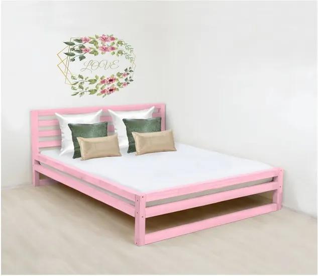 Pat dublu din lemn Benlemi DeLuxe, 190 x 180 cm, roz
