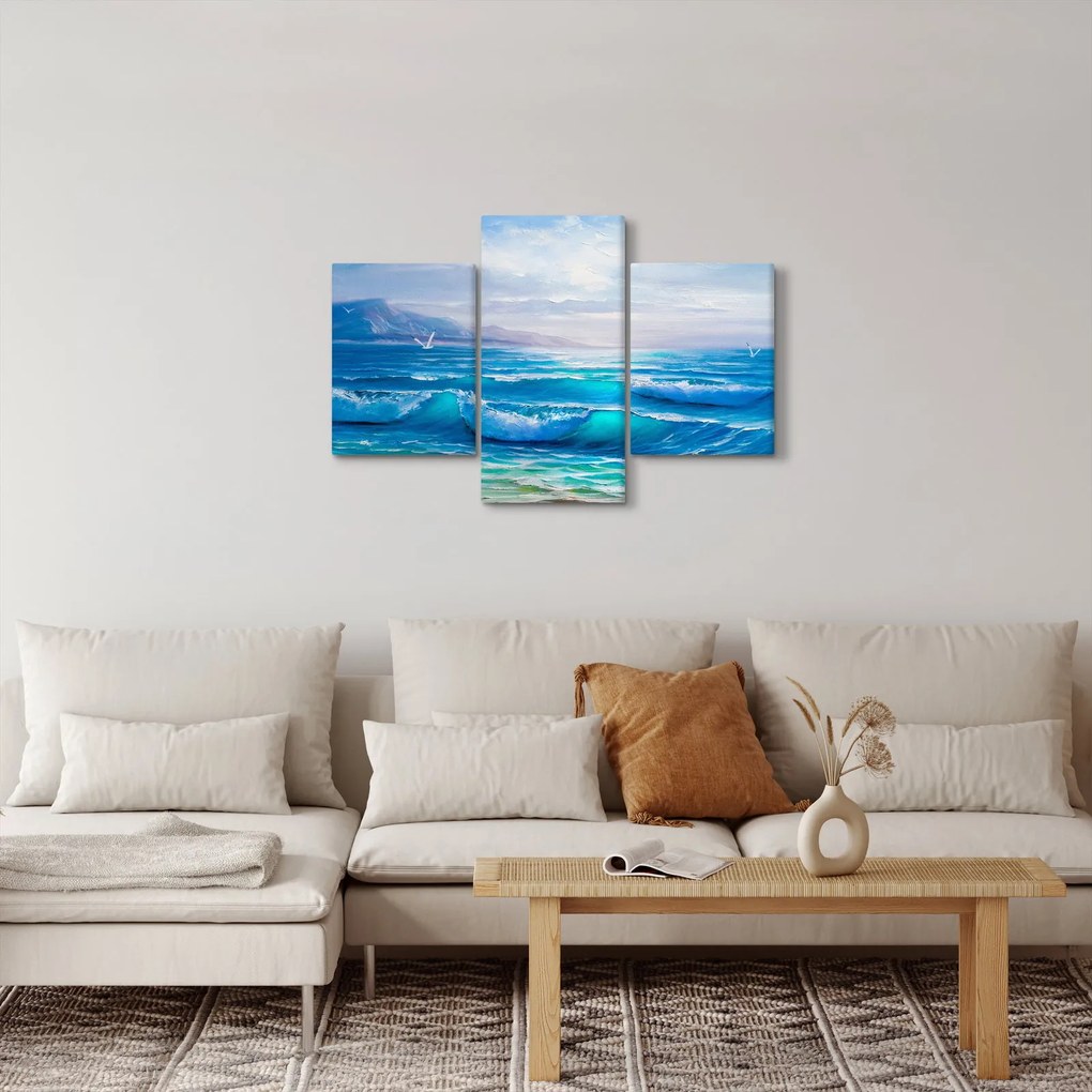 Tablou - Pictură în ulei de mare cu pescăruși (90x60 cm)