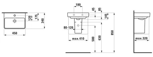 LAUFEN H8159610001041 - Lavoar PRO pentru montaj pe blat/pe perete, 45 x 34 cm, ceramică, alb