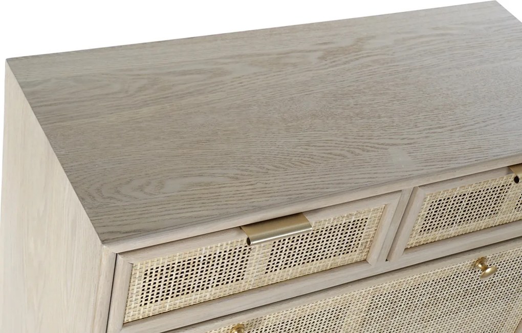 Pantofar din lemn de paulownia, natur, cu 4 sertare și panouri din ratan împletit, finisaj natural, 120 x 70 x 32 cm, „Sully”