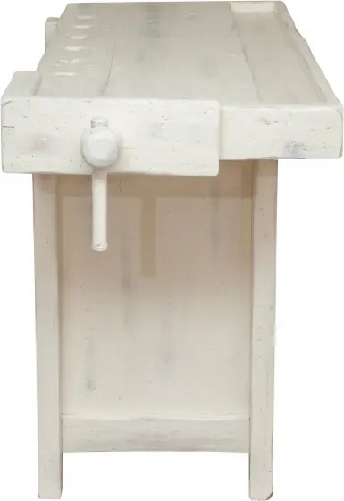 Banc de tamplar, L184 74 H92 cm, 4 sertare, alb antic, lemn masiv