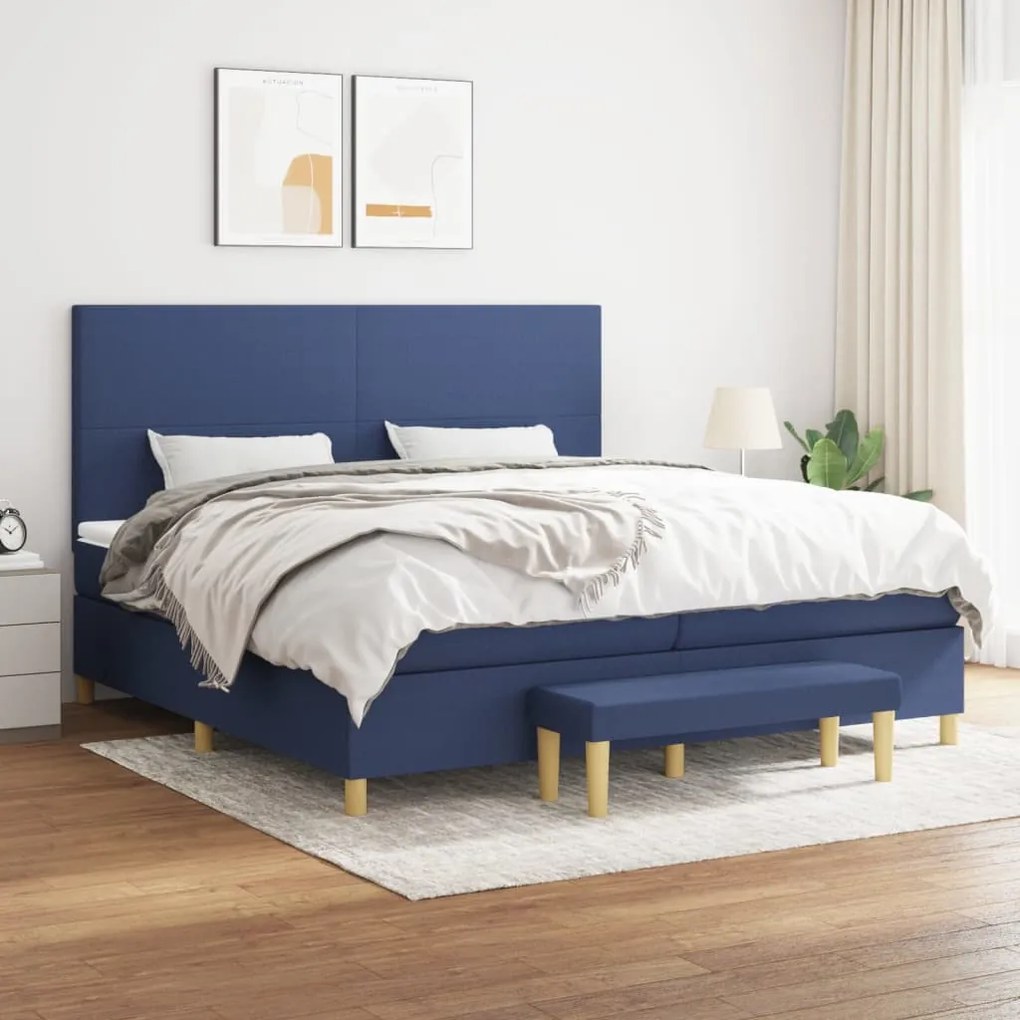 vidaXL Pat box spring cu saltea, albastru, 200x200 cm, textil