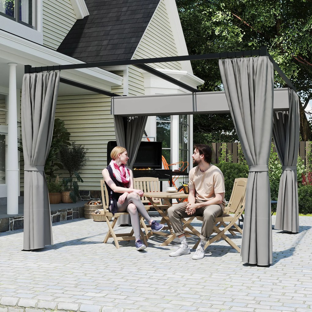 Outsunny Pergolă Retractabilă 3x3 m, Foișor de Grădină cu Perdele, pentru Grătar, Terasă, Deck, Bej | Aosom Romania