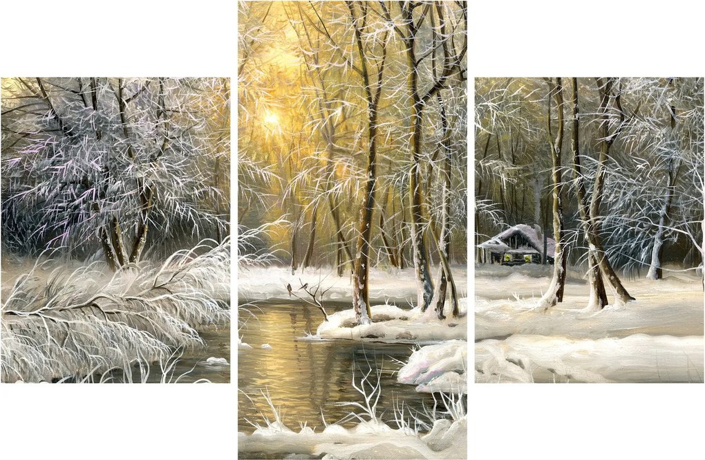 Tablou - Cabană în pădure, pictură în uei (90x60 cm)