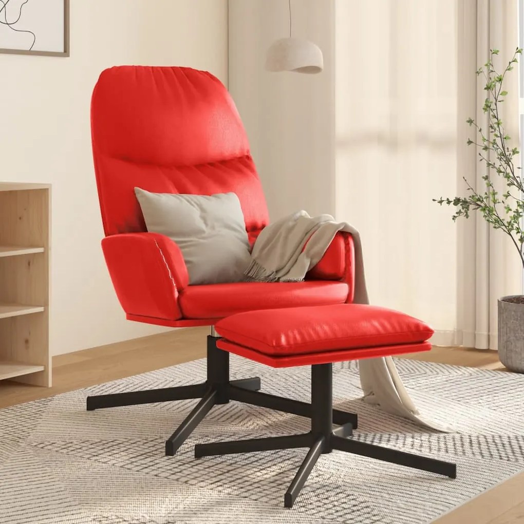 3097413 vidaXL Scaun de relaxare cu taburet, roșu, piele ecologică
