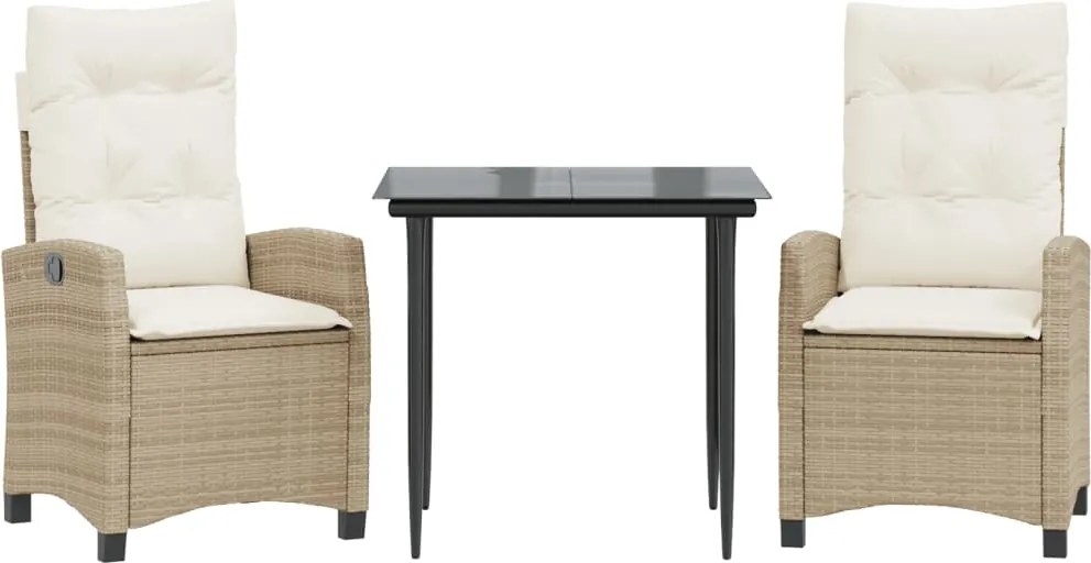 vidaXL Set mobilier de grădină cu perne, 3 piese, bej, poliratan