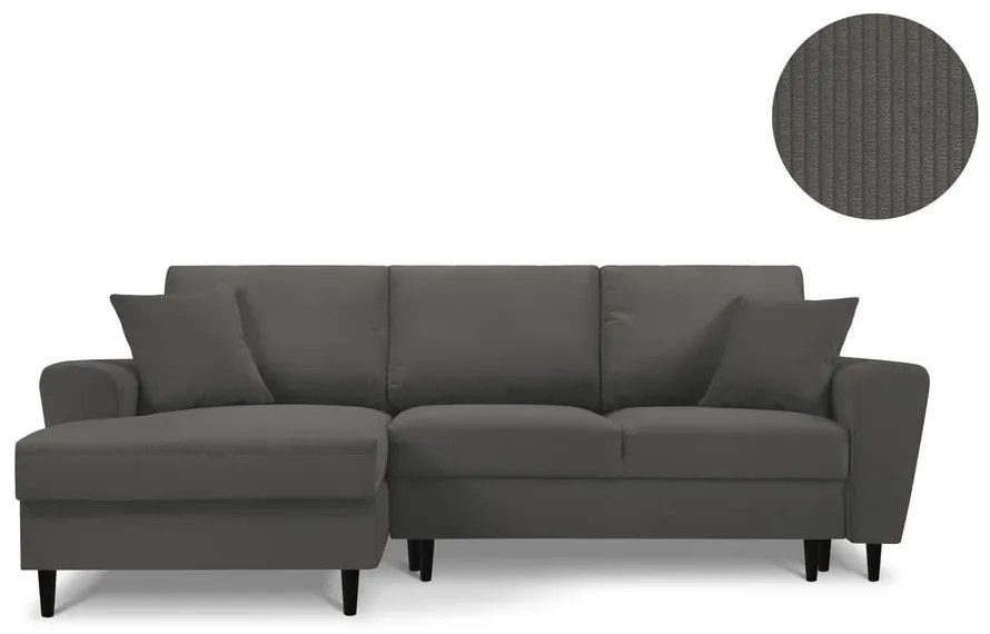 Colțar din catifea cu șezlong pe partea stângă Kooko Home Jazz, gri închis