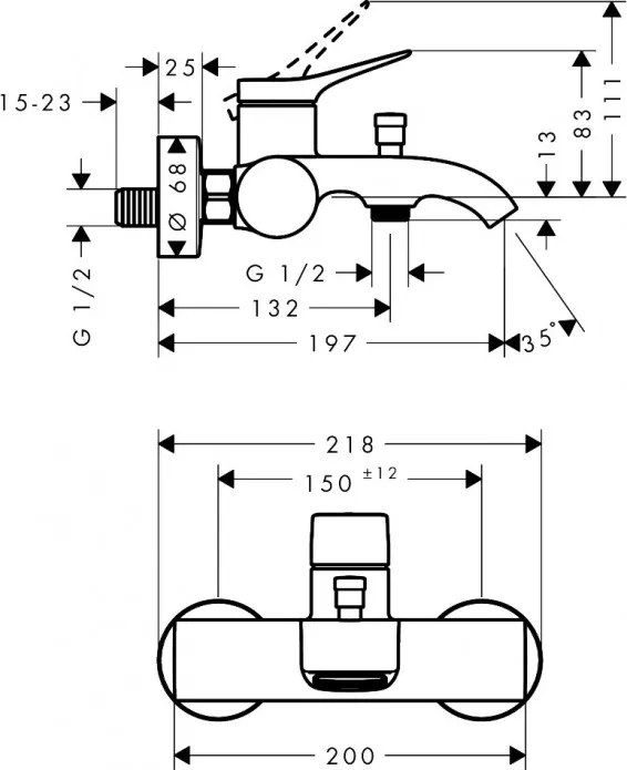 Baterie cada, Hansgrohe Vivenis Original, bronz periat, 75423140