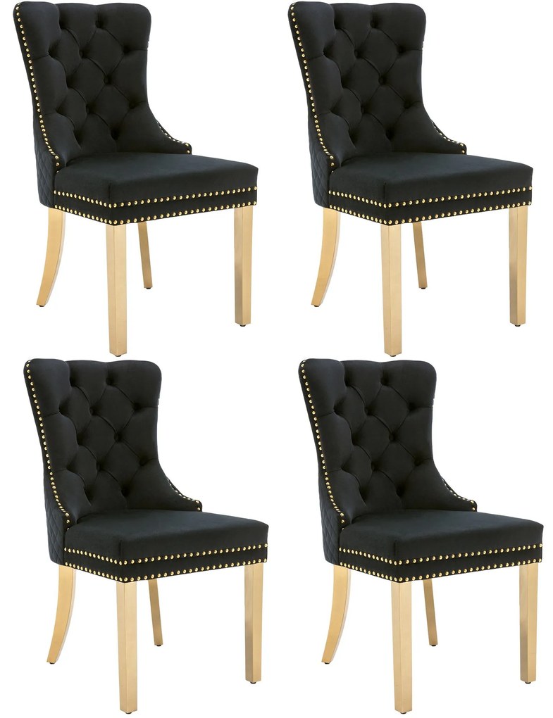 Set de 4 scaune de sufragerie tapițate în catifea, Negru | Aosom Romania