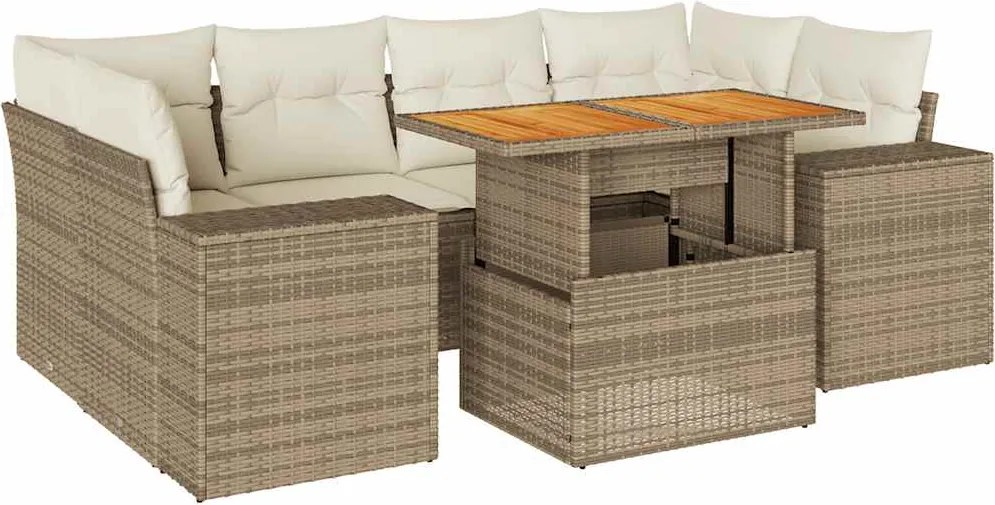 vidaXL Set canapele de grădină, 7 piese, cu perne, bej, poliratan