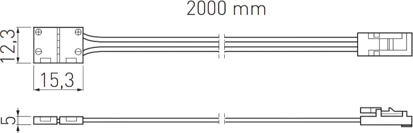 Conector de alimentare GTV pentru bandă LED, 8 mm, 600 LED 5 m, Mini AMP, cablu 2 m Plastic, Alb, 2 m