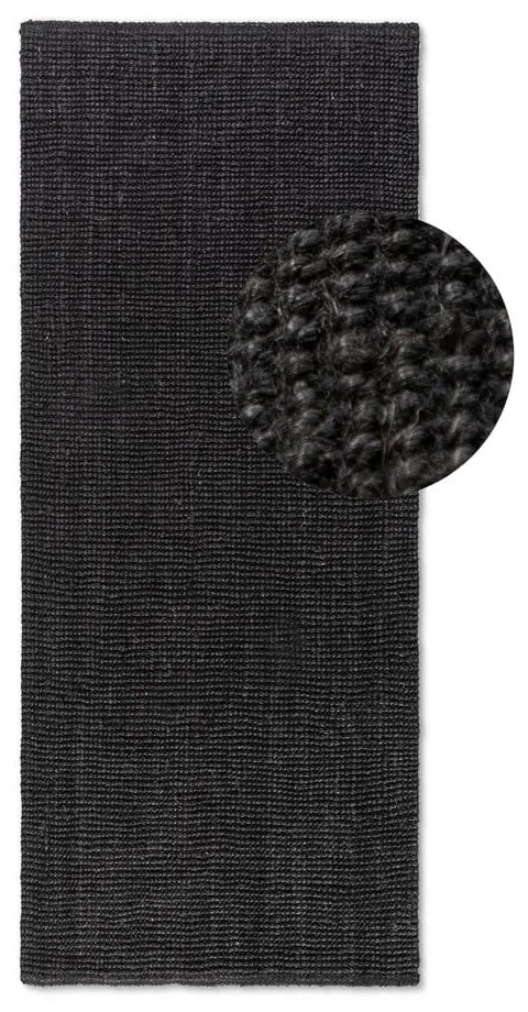 Covor tip traversă negru din iută 80x200 cm Bouclé – Hanse Home